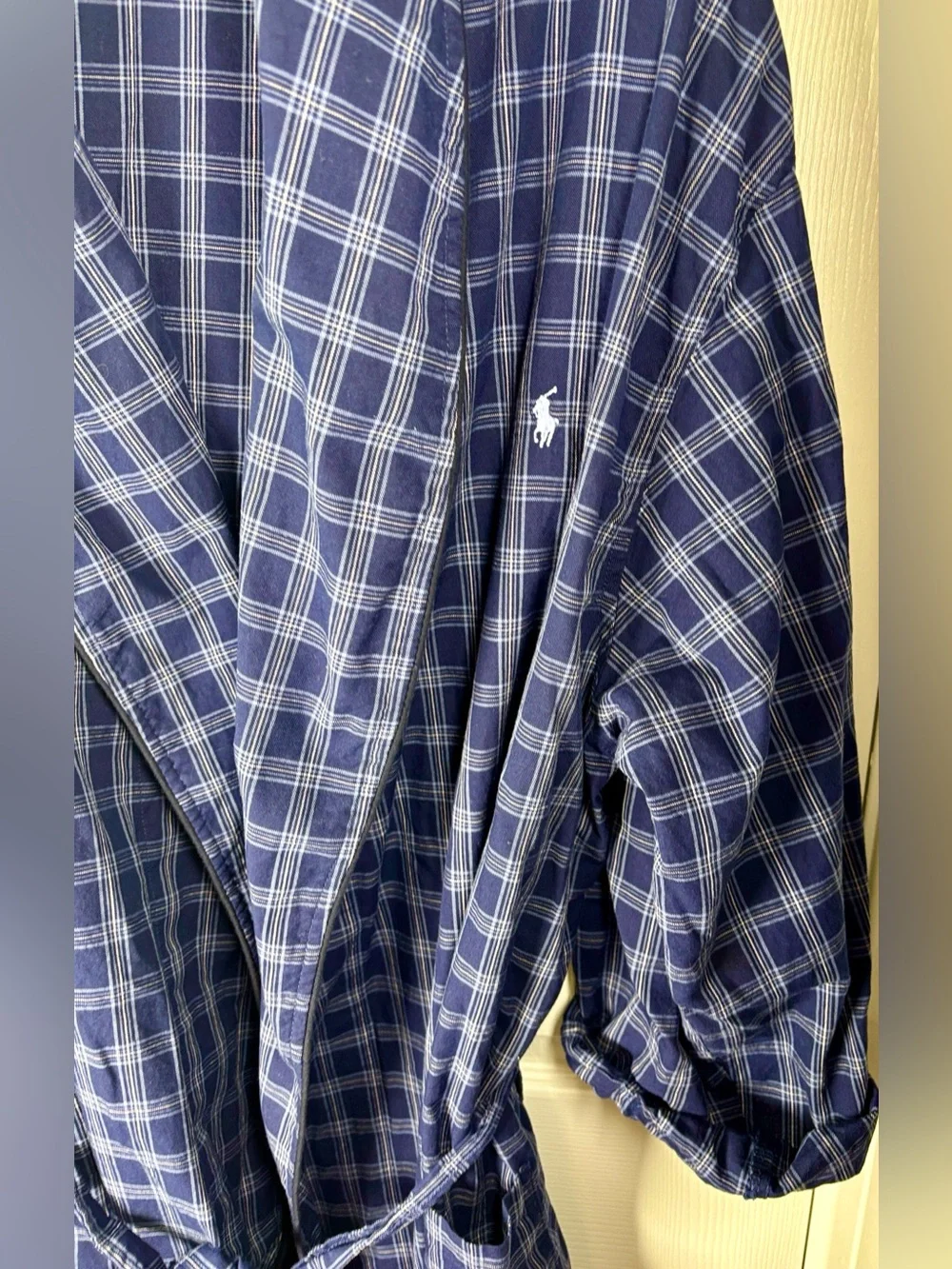 Polo Ralph Lauren Blue Plaid Cotton Robe Sleepwear w/ belt Large XL